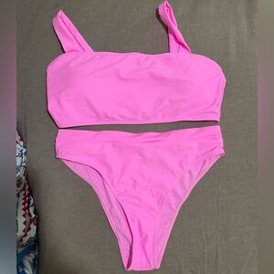 shein light / bright bubblegum solid pink swimsuit - size large